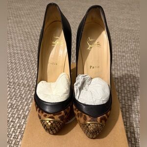 Christian Louboutin Black and Leopard Print Heels